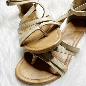 Luffymomo Gladiator Flat Strappy Sandals Cream Size 8